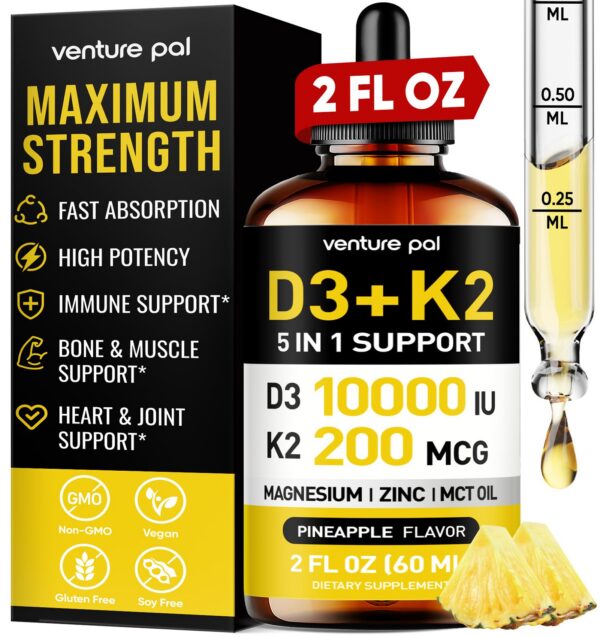 Botella gotas vitamina D3 10000 UI K2 MK7 magnesio zinc piña