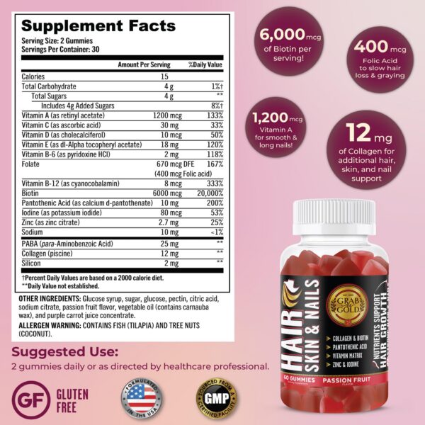 Botella Grab The Gold gomitas bíotina colágeno 6000mcg