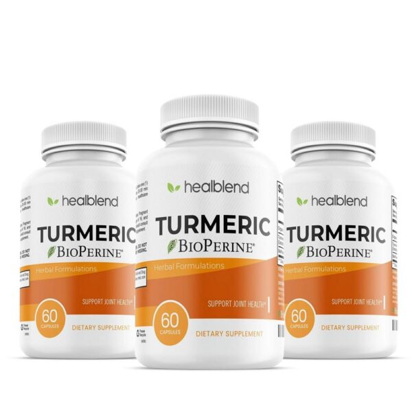 Botella Healblend cápsulas de cúrcuma orgánica y BioPerine 60 unidades