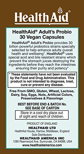 Botella HealthAid AdultsProbio con 30 billones de probióticos