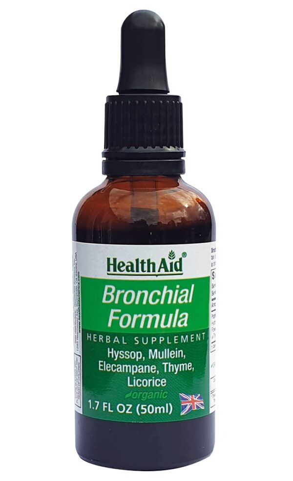 Botella HealthAid fórmula bronquial soporte respiratorio herbal