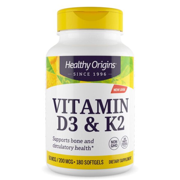 Botella Healthy Origins vitamina D3 y K2 cápsulas blandas