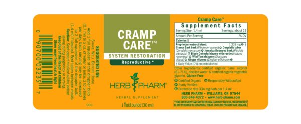 Botella Herb Pharm Cramp Care extracto herbal líquido 1 oz