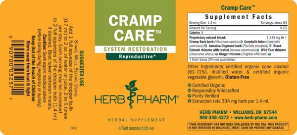 Botella Herb Pharm Cramp Care extracto herbal líquido 4 oz
