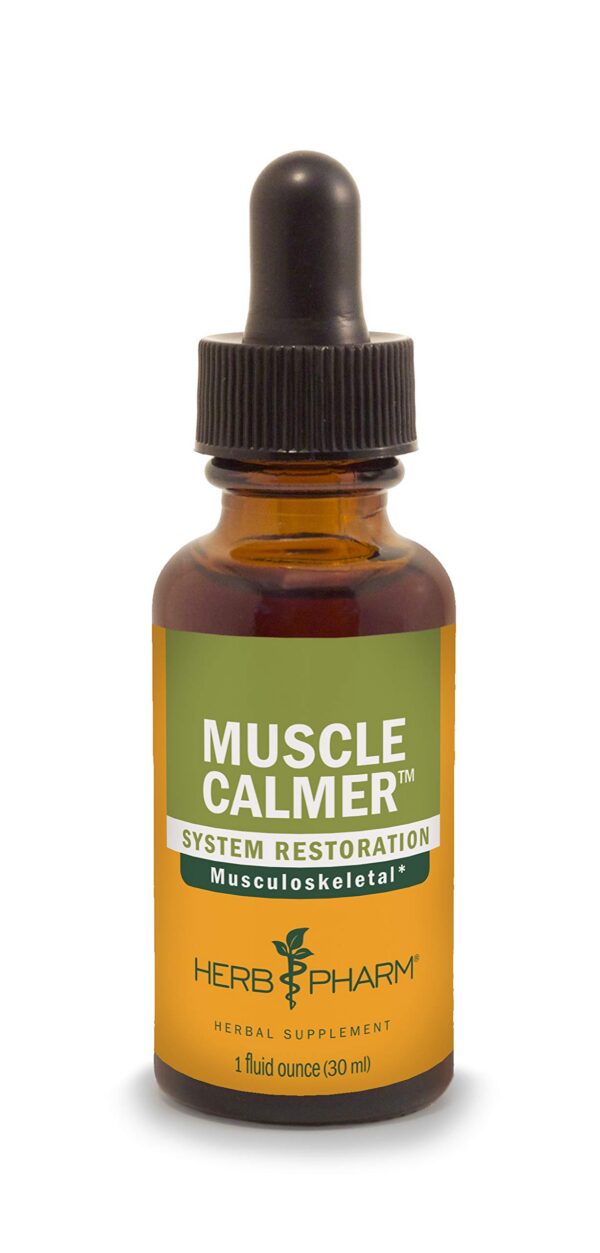 Botella Herb Pharm Muscle Calmer fórmula herbal líquida 1 onza