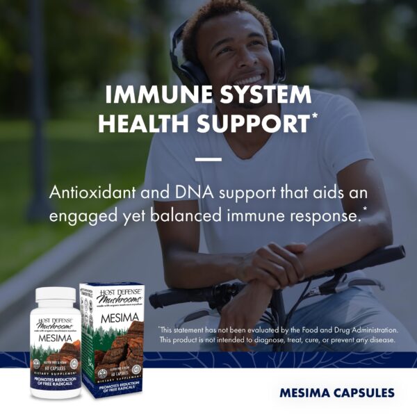 Botella de Host Defense cápsulas Mesima para antioxidantes naturales
