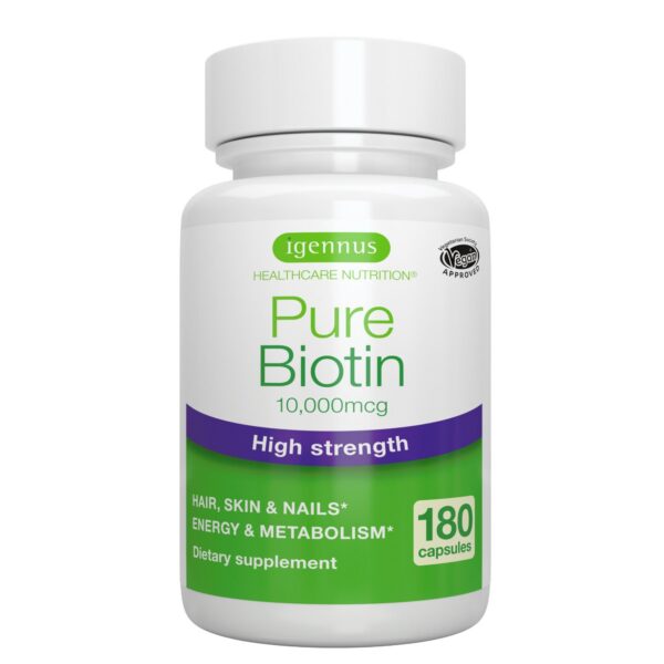 Botella de Igennus Clean Biotin 10000mcg cápsulas veganas