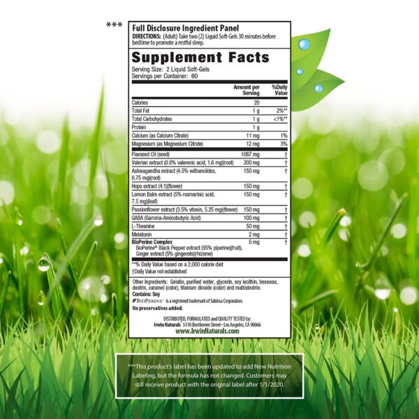 Version 1.0.0 Botella de cápsulas líquidas Irwin Naturals para relajación y sueño