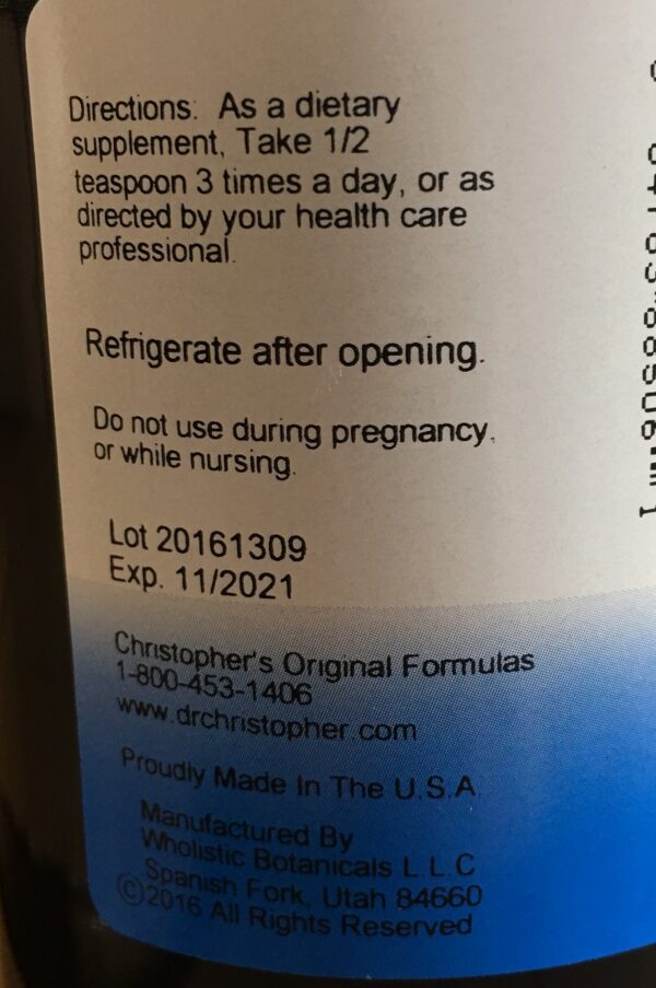 Botella de jarabe corazón bayas espino 16 fl oz Christopher's