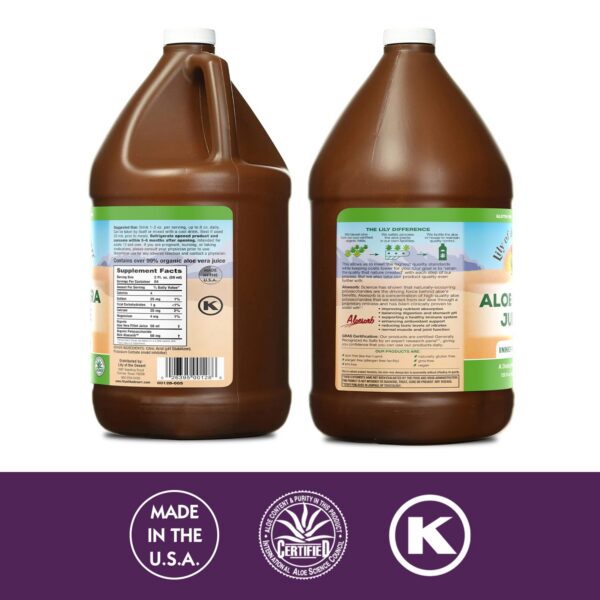 Vista lateral botella jugo aloe vera filo interno