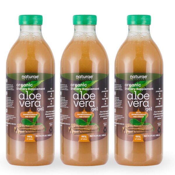 Botella de jugo orgánico aloe vera con ashwagandha Naturae Healthy
