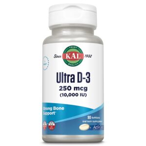 Botella KAL Ultra Vitamina D3 10000 IU softgels 90 cápsulas