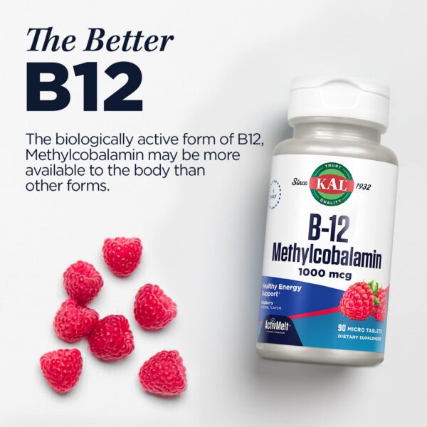 Botella KAL vitamina B12 para metabolismo y energía saludable