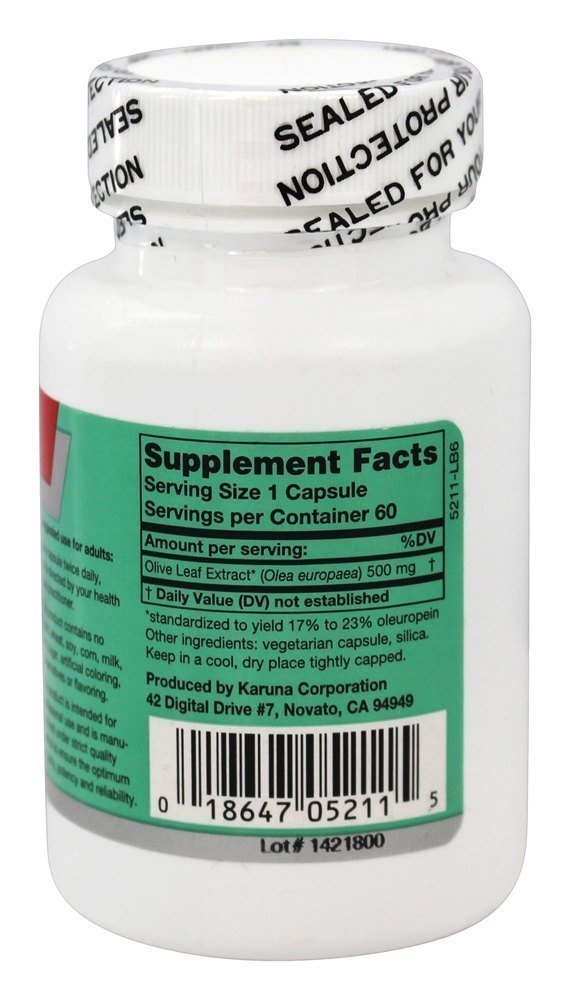 Botella Karuna Health extracto hoja de oliva 60 cápsulas