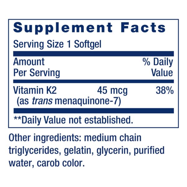 Etiqueta paquete Life Extension vitamina k2 y nac