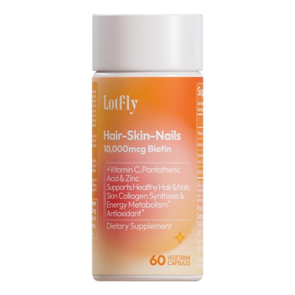 Botella LOTFLY biotina 10000 mcg 60 cápsulas para cabello