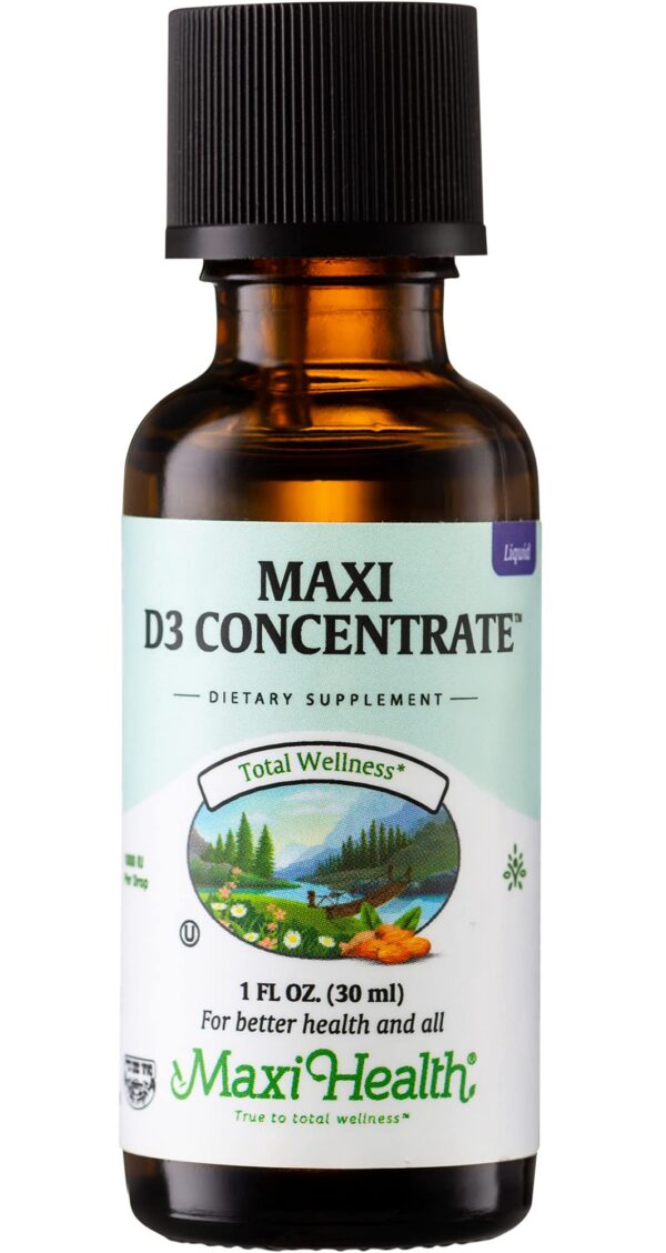Botella de Maxi Health vitamina D3 concentrada 1000 UI por gota