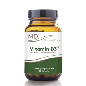 Botella MD Prescriptives vitamina D3 5000 UI 180 gelcaps para salud ósea