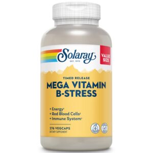 Botella suplemento Mega Vitamina B-Stress Solaray 276 cápsulas veganas