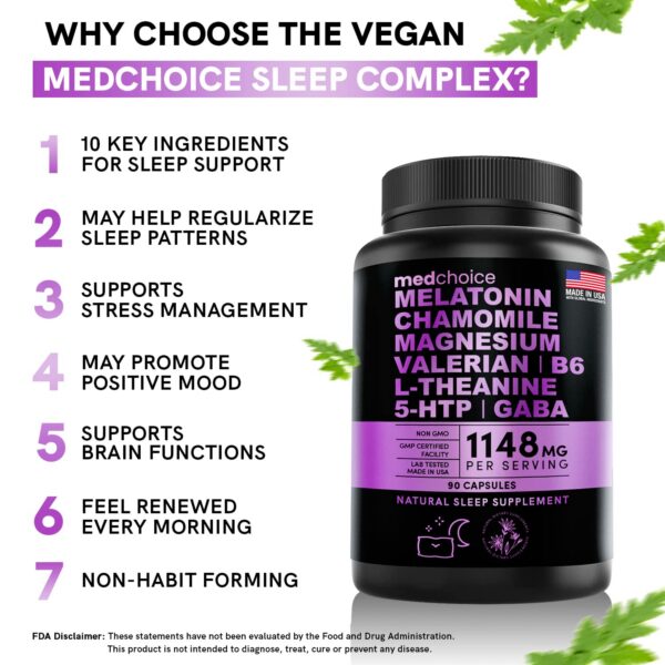 Melatonina para sueño MedChoice 180 cápsulas veganas