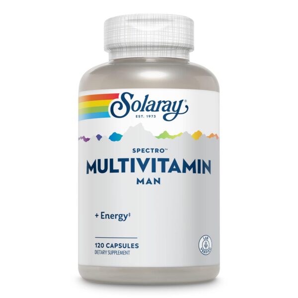Botella de multivitaminas Spectro para hombres con 120 cápsulas