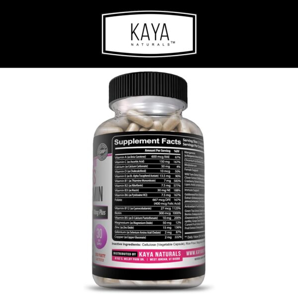 Botella de multivitamínico Kaya Naturals para mujeres salud activa