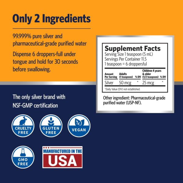 Botella naranja de Sovereign Silver plata coloidal líquida 2oz