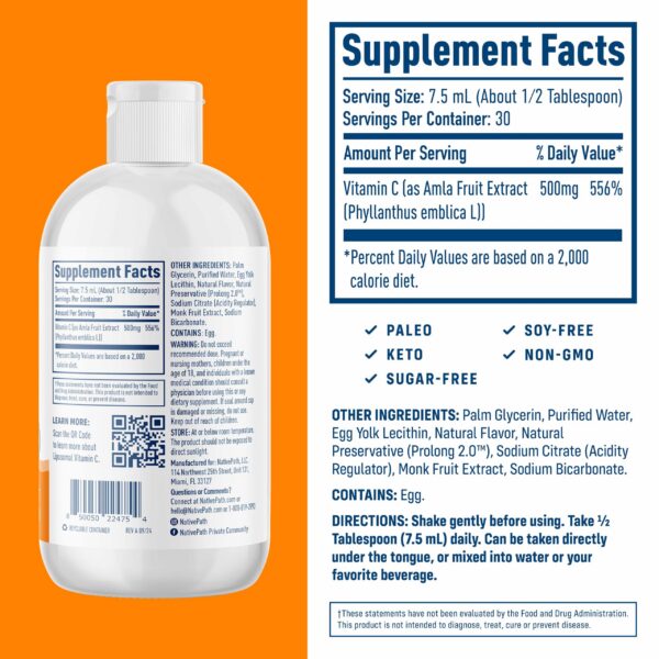 Botella NativePath Vitamina C liposomal vista lateral
