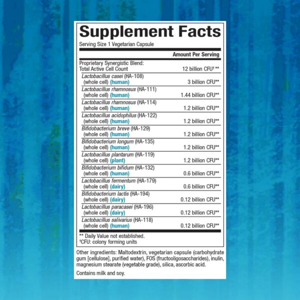 Botella Natural Factors probiótico 12 cepas 12 mil millones cfu