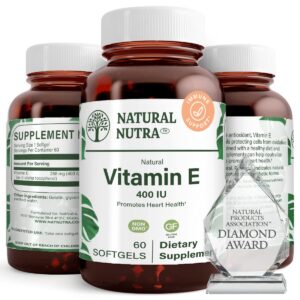 Botella Natural Nutra vitamina E 400 UI para piel y corazón con 60 cápsulas