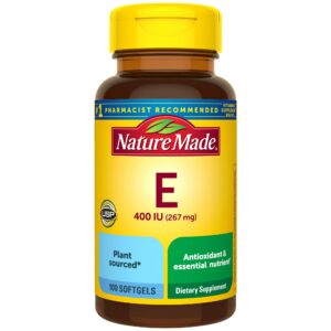 Botella Nature Made Vitamina E 267 mg 400 UI 100 cápsulas blandas