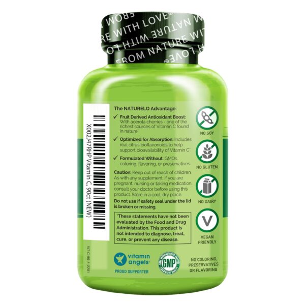 Botella NATURELO Vitamina C 90 cápsulas veganas