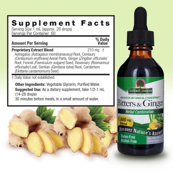 Version 1.0.0 Botella Nature's Answer amargos y jengibre apoyo digestivo