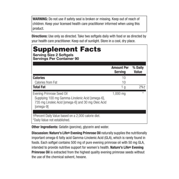 Botella Natures Life aceite de onagra 500mg para mujer