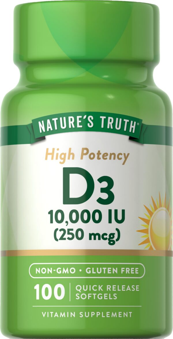 Botella Nature's Truth vitamina d3 10000 ui softgels 100 cápsulas