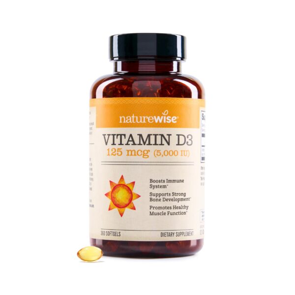 Botella NatureWise Vitamina D3 5000 UI 360 cápsulas blandas
