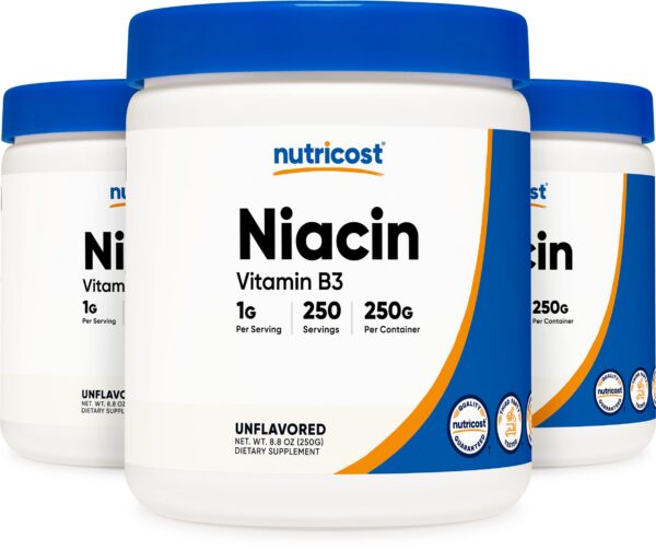 Botella de Niacina Vitamina B3 Nutricost Polvo 250G