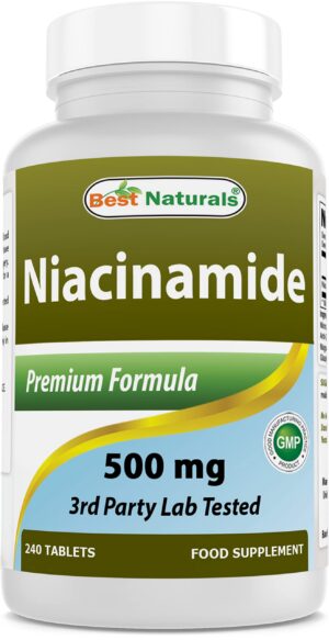 Botella Niacinamida 500mg Best Naturals 240 tabletas