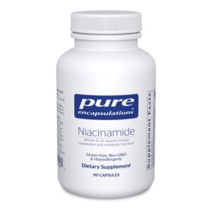 Botella de niacinamida pure encapsulations 90 cápsulas