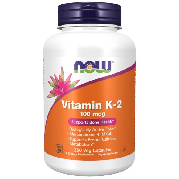 Botella NOW Foods Vitamina K-2 MK-4 100 mcg 250 cápsulas veganas