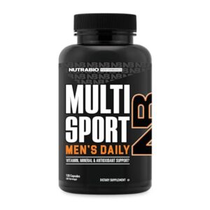 Botella NutraBio Multisport multivitamínico para hombres 120 cápsulas vegetales