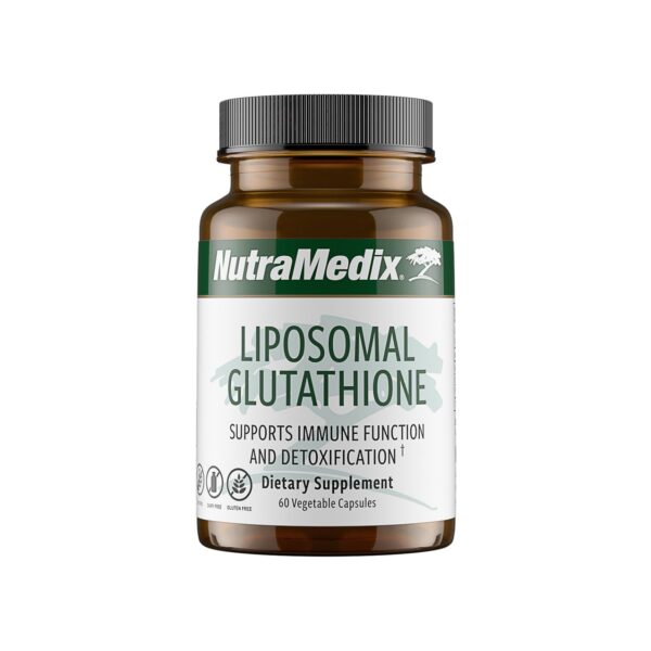 Botella NutraMedix glutatión liposomal 60 cápsulas detox y apoyo inmunológico