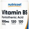 Version 1.0.0 Botella de Nutricost ácido pantoténico 500mg vitamina B5 120 cápsulas