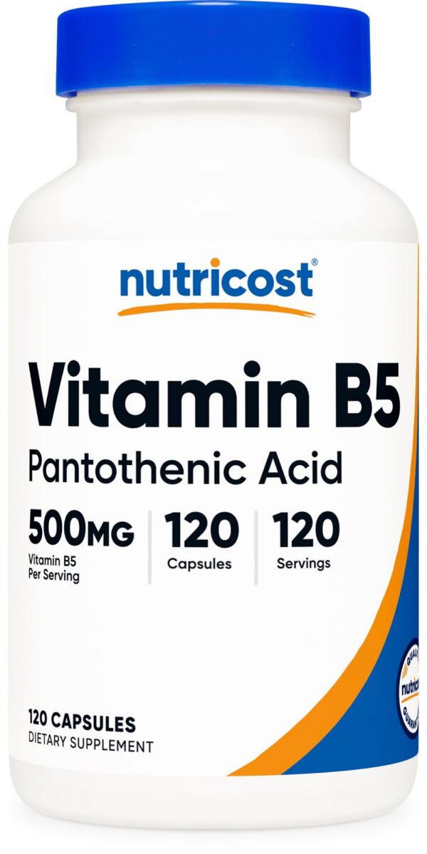 Version 1.0.0 Botella de Nutricost ácido pantoténico 500mg vitamina B5 120 cápsulas