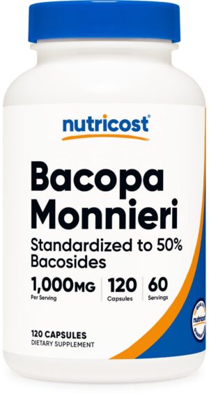 Version 1.0.0 Botella Nutricost Bacopa Monnieri 1000mg 120 cápsulas vegetarianas