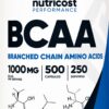 Botella de Nutricost BCAA 1000mg 500 cápsulas para soporte muscular