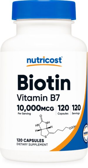 Botella Nutricost Biotina 10,000mcg 120 cápsulas