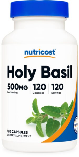 Version 1.0.0 Botella de Nutricost cápsulas de albahaca sagrada 500 mg