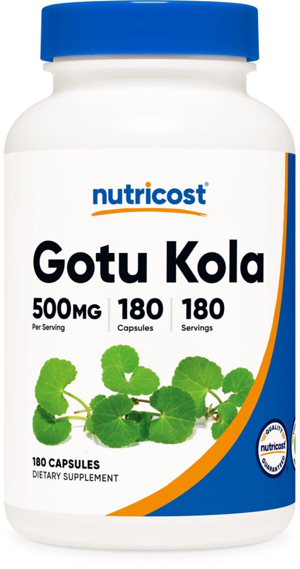 Botella de Nutricost Gotu Kola 500mg 180 cápsulas vegetarianas