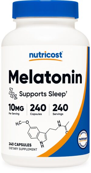 Botella Nutricost Melatonina 10mg 240 cápsulas